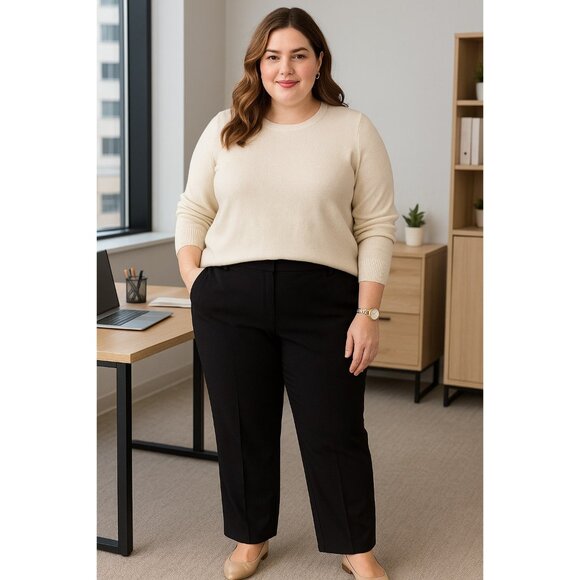 Talbots Pants - Talbots Heritage Womens Black Stretch Cotton Blend Flat Front Trousers Size 14
